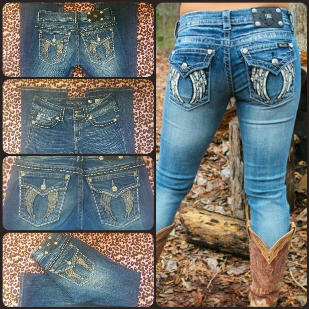 💗 MISS ME BUCKLE GOTHIC ANGEL WINGS BLING JEANS